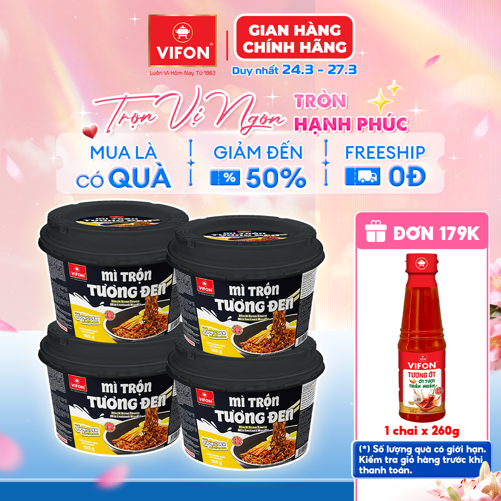 [VOUCHER HOT 15%] Set 4 Tô Mì Trộn Tương Đen/ Spaghetti/ Hải Sản VIFON Tiện Lợi 105gr/Tô