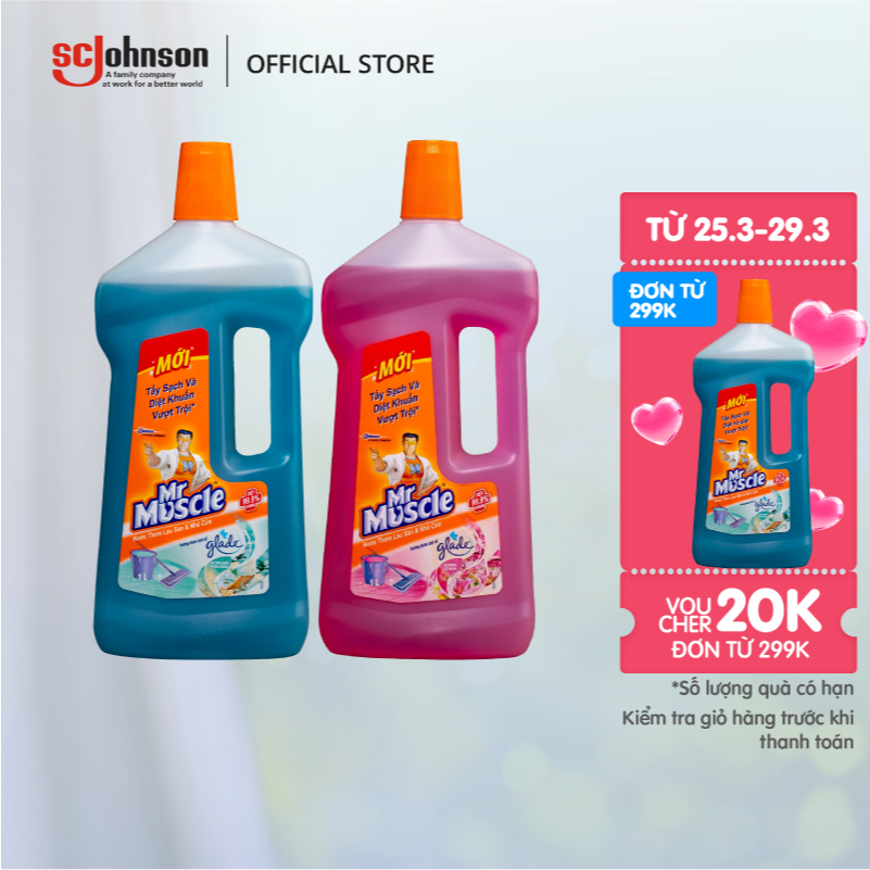MR MUSCLE Nước Lau Nhà Diệt Khuẩn Sáng Bóng 1000ml