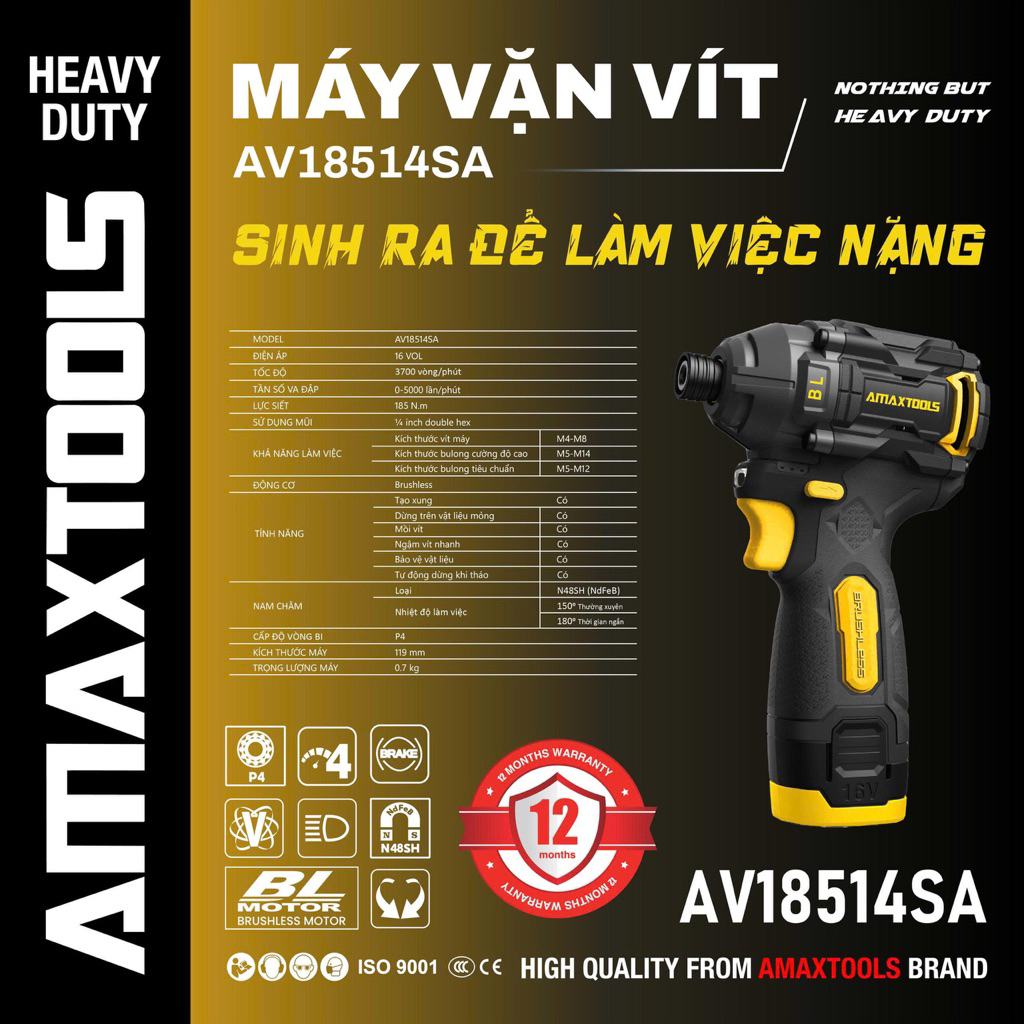 [Bản Nâng Cấp] BỘ Máy Chuyên Vít Có Búa Dùng Pin Amaxtools AV18014SA-PRO / AV18514SA– BRUSHLESS, 180