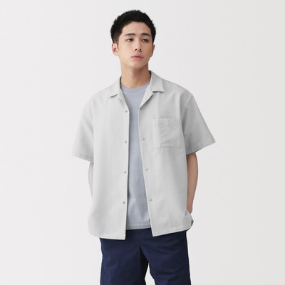 [26SS] MUJI Áo Sơ Mi Nam Thoáng Khí Cổ Mở Tay Ngắn