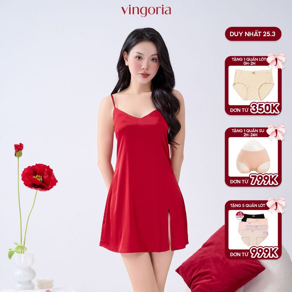 Váy ngủ lụa 2 dây mặc nhà VINGO/VINGORIA mùa hè N223