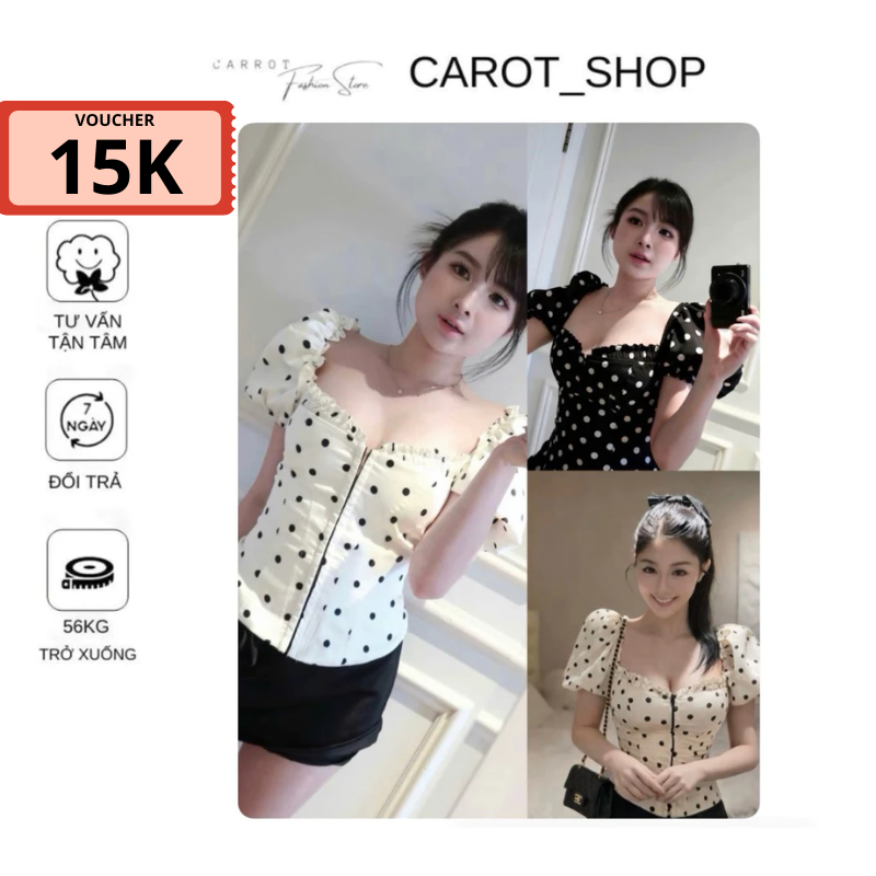 ( 𝐁𝐈𝐆𝐒𝐈𝐙𝐄 ) 𝐕𝐍𝟖𝟐 ÁO Corset hoạ tiết chấm bi tay phồng cài khoá có gọng + mút 𝐒 => 𝟑𝐗𝐋 + + 𝐍𝐇𝐈𝐄̂̀𝐔 𝐌𝐀̀𝐔  by CarrotShop | BigBuy360 - bigbuy360.vn