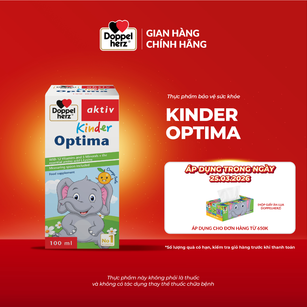 Siro bổ sung vitamin cho bé Doppelherz Kinder Optima hỗ trợ giúp bé ăn ngon, cải thiện tầm vóc