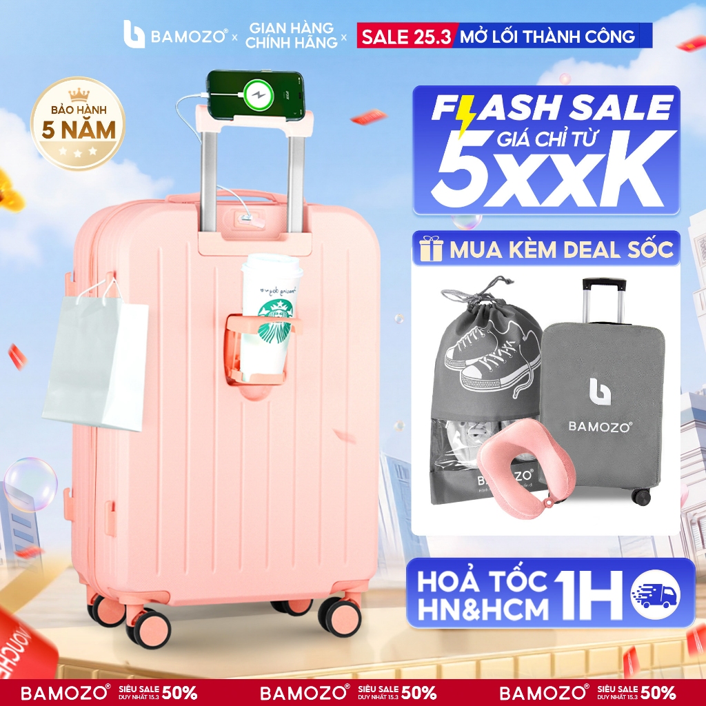 Vali Du Lịch Bamozo Thời Trang Size 20/24 Chất Liệu PC + ABS Bền Đẹp Bảo Hành 5 Năm_8812