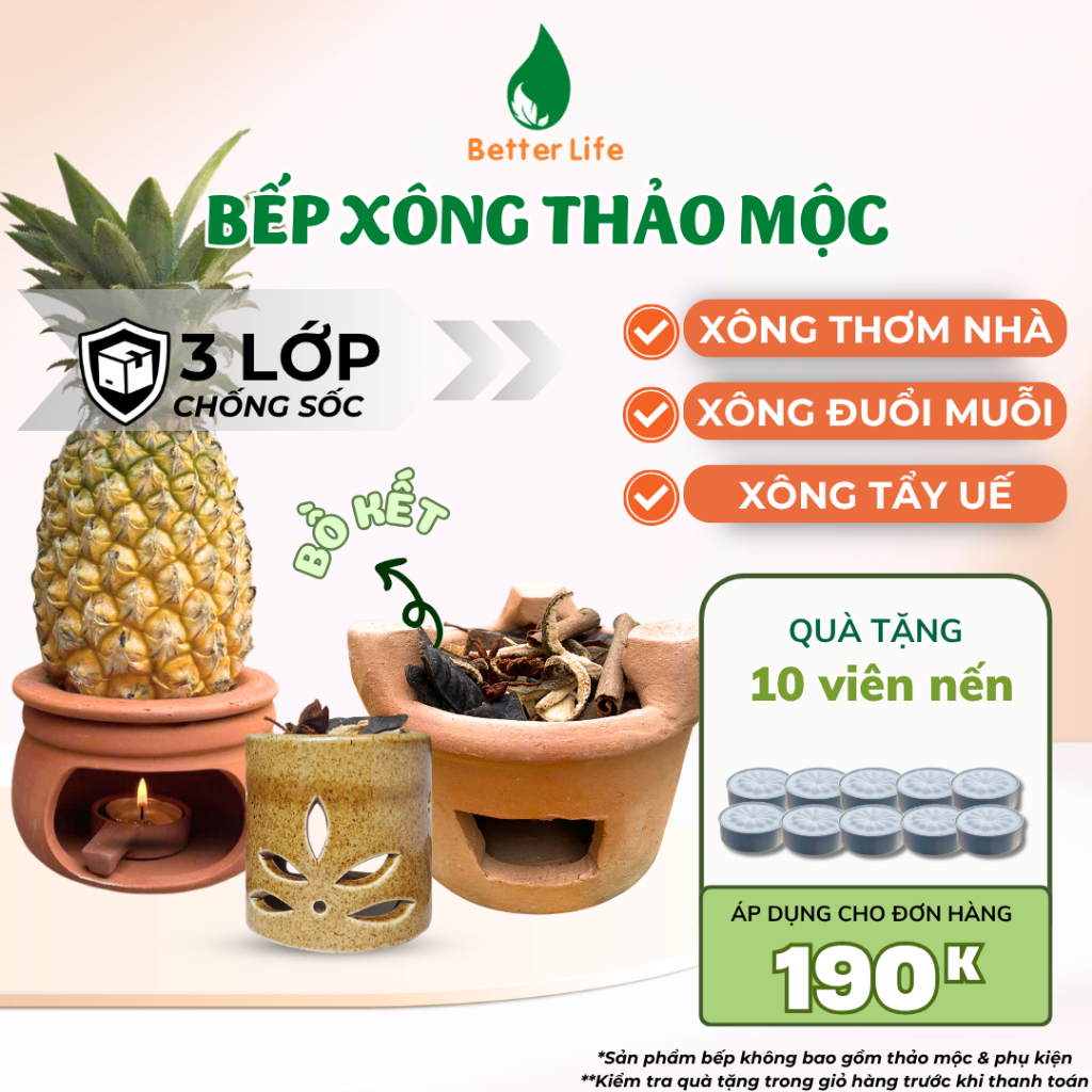 Bếp xông thảo mộc bồ kết Better Life đốt xông nhập trạch nhà mới, tẩy uế khai trương cửa hàng