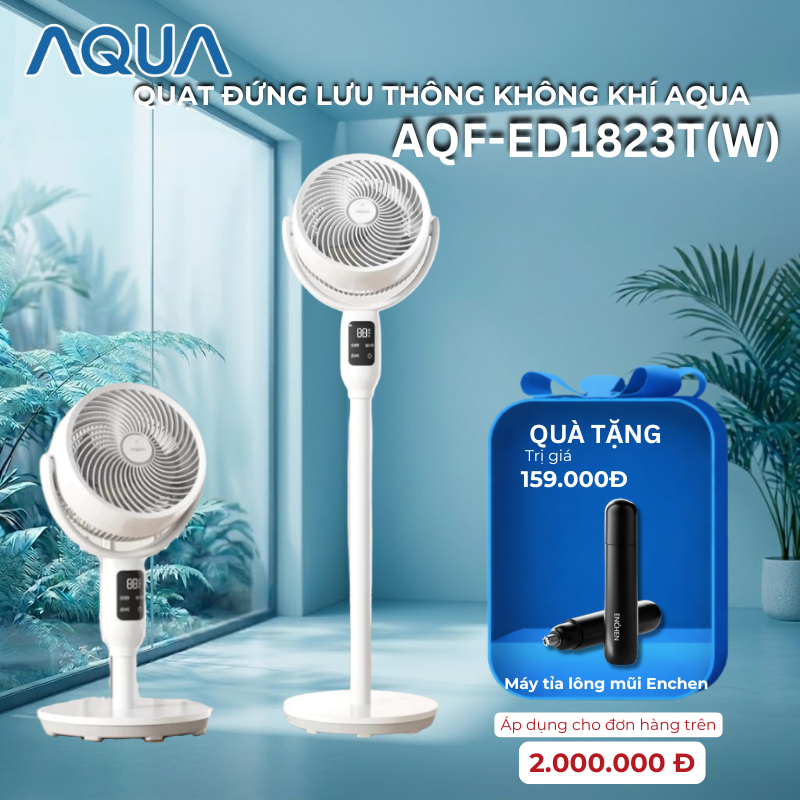 Quạt đứng AI lưu thông không khí AQUA ED1823T(W) - điều khiển giọng nói, hẹn giờ 12 tiếng - Bảo hành