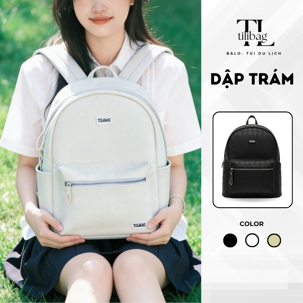 Balo Da Dập Trám TILIBAG Cao Cấp, Balo Thời Trang Chống Nước - Form Đứng