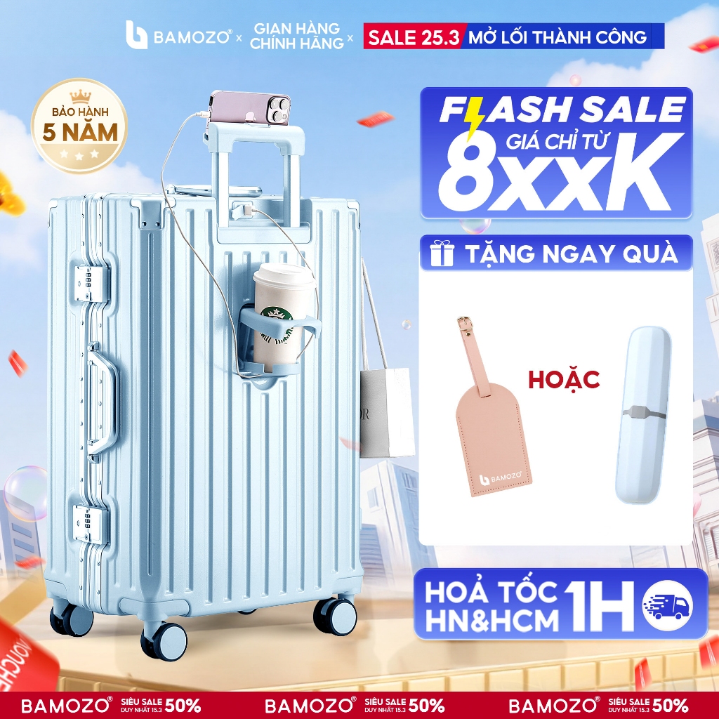 Vali Size 28 Bamozo Khung Nhôm Khoá Sập Cao Cấp Cỡ Lớn_9066