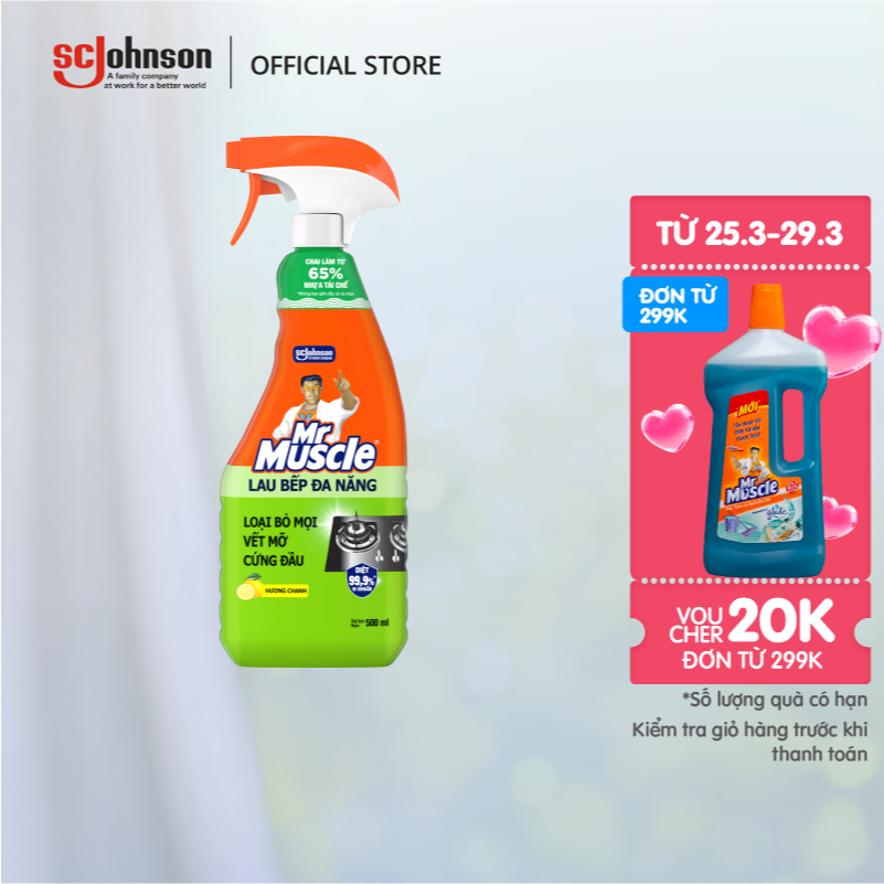 MR MUSCLE Nước Lau Bếp Đa Năng Hương Chanh Tẩy Sạch Vết Dầu Mỡ 500ml