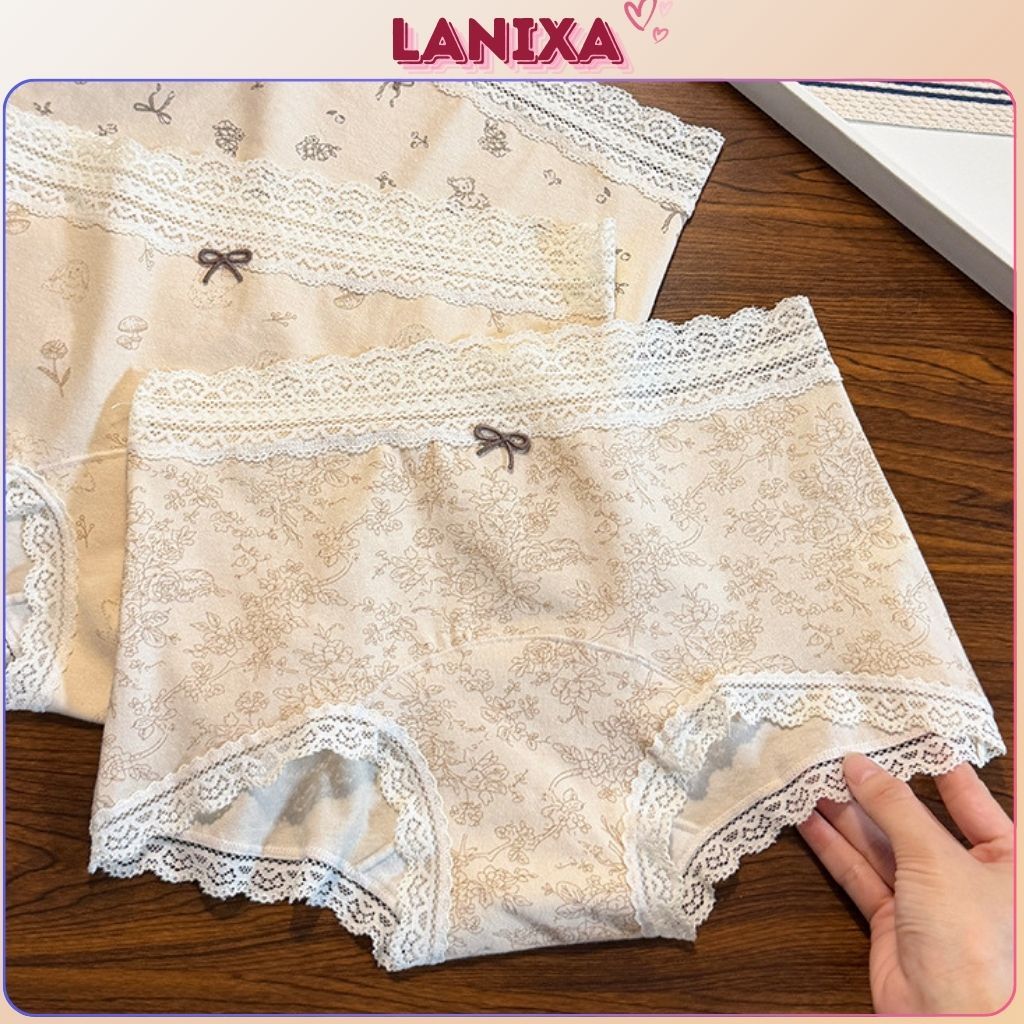 Quần lót nữ cotton cao cấp boxer họa tiết hoa nhí phong cách Pháp đáy lót dài thoải mái LANIXA L5272