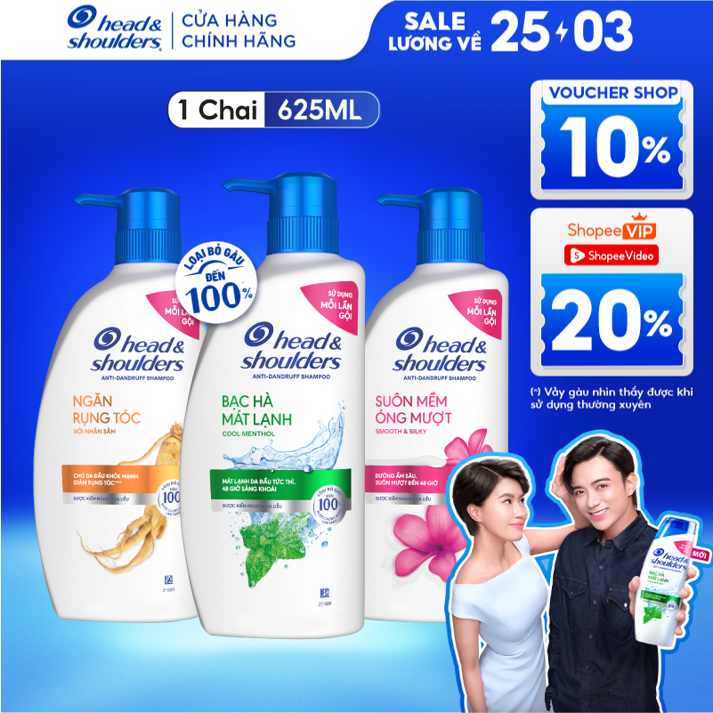 Dầu Gội Sạch Gàu HEAD&SHOULDERS Bạc Hà/ Giảm Ngứa Da Đầu/ Suôn Mềm/ Hương Chanh/ Sạch Sâu/ Làm Sạch Vi Khuẩn Chai 625ML