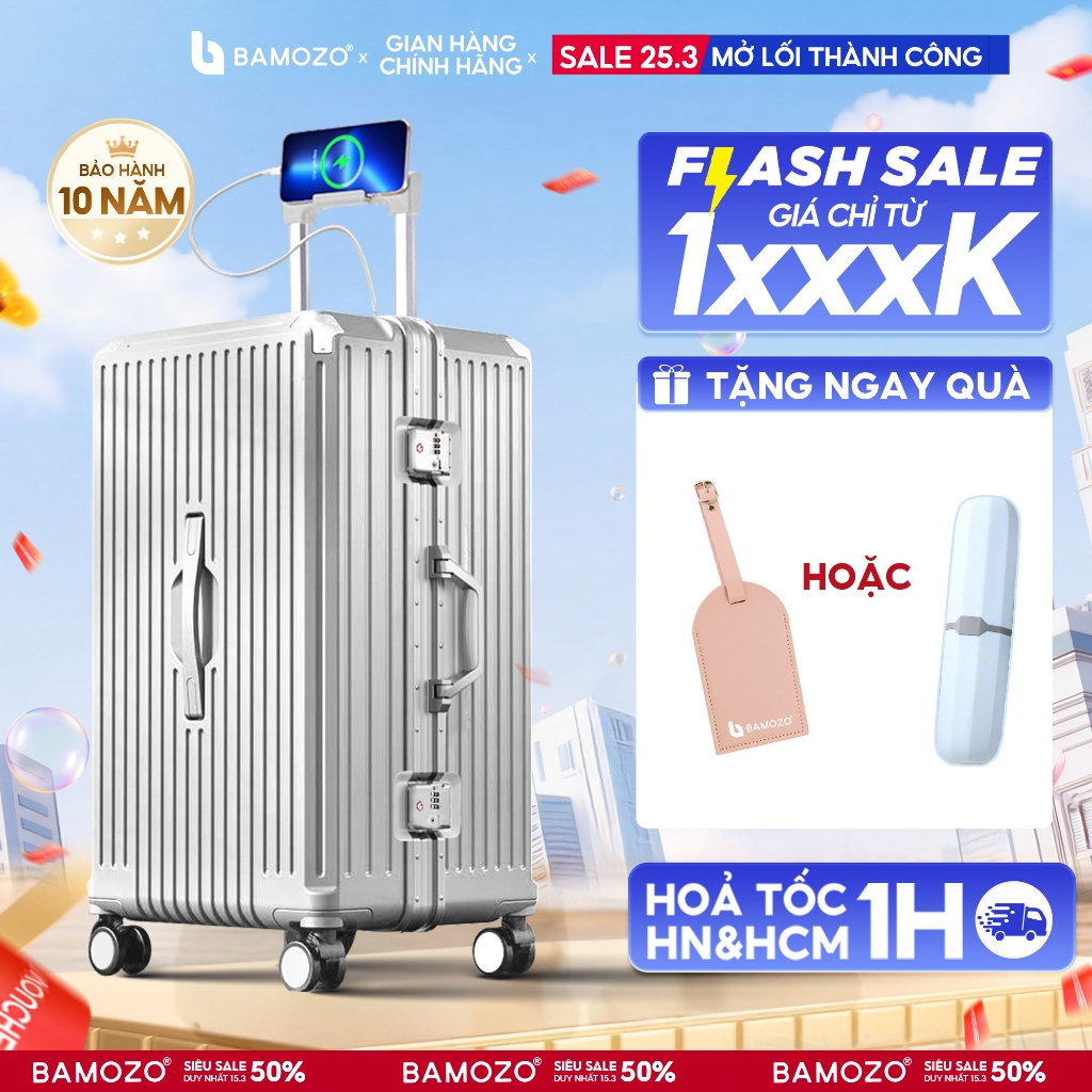 Vali Khung Nhôm Khóa Sập Bamozo Size 22/24/28 Cao Cấp Tăng Sức Chứa Hành Lý Bảo Hành 10 Năm_ULTRAPACK