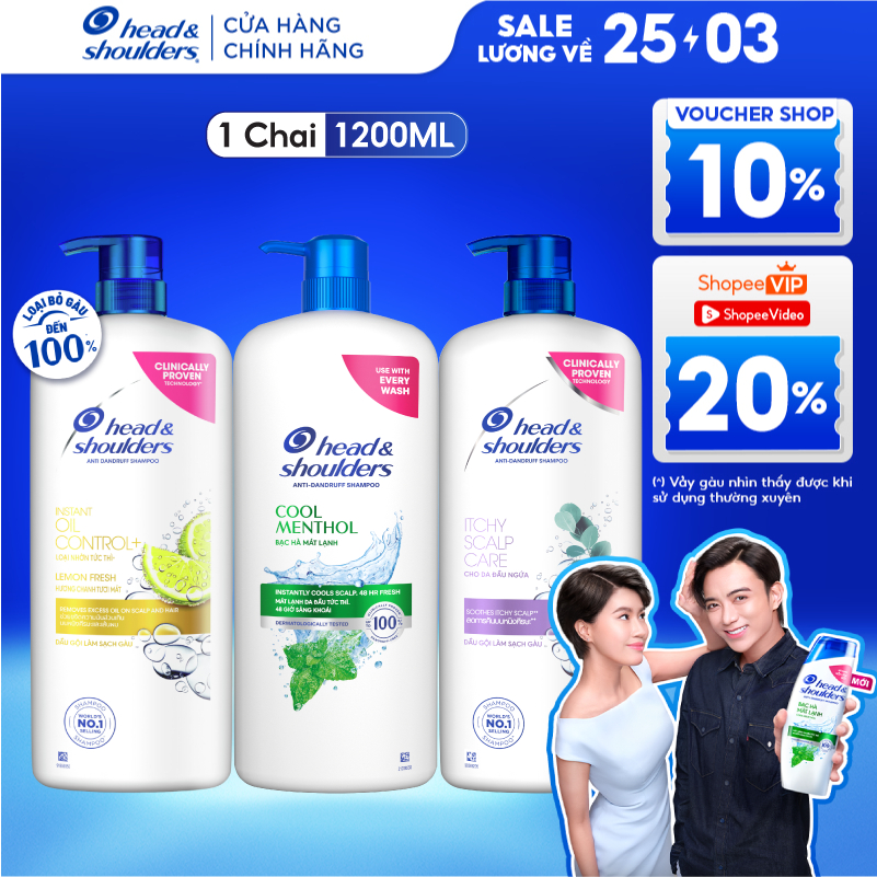 Dầu Gội Sạch Gàu HEAD & SHOULDERS Bạc Hà/ Giảm Ngứa Da Đầu/ Hương Chanh - Chai 1200ML
