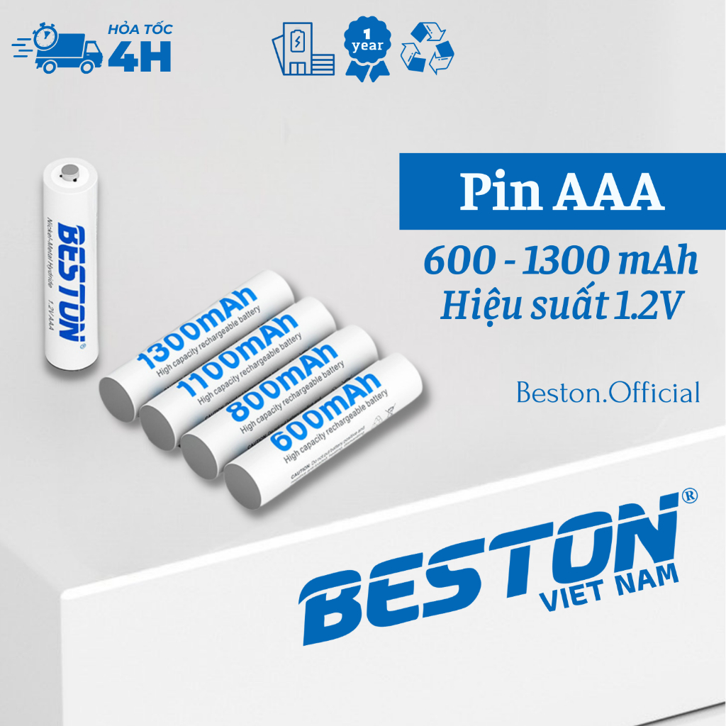 Lẻ 1 viên pin sạc AAA 1.2V Ni-Mh dung lượng 600mAh đến 1300mAh - (BẢO HÀNH 1 NĂM) - BESTON