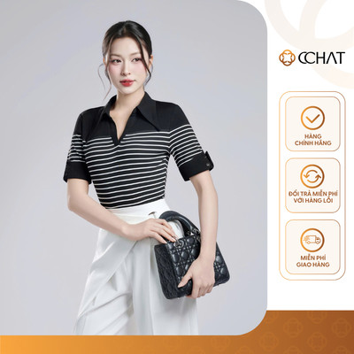 Áo Thun 𝐂𝐂𝐇𝐀𝐓 Dáng Ôm Phối Kẻ Nami Cổ Đức Chất Liệu Cao Cấp 16TNC8004OT