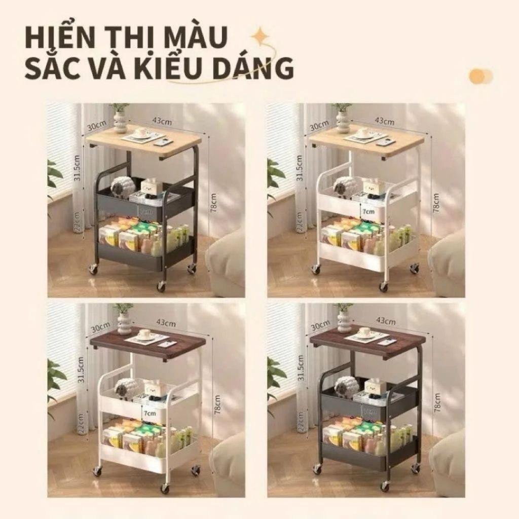 Kệ Để Đồ 3 Tầng Didooglt Mặt Gỗ Sơn Tĩnh Điện Bánh Xe Di Chuyển Linh Hoạt | BigBuy360 - bigbuy360.vn