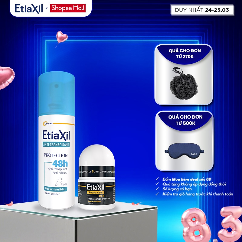 Combo Lăn Khử Mùi Mồ Hôi Dành Cho Nam Giới Men 15ml và Xịt Khử Mùi Chân Etiaxil Bảo Vệ Kép 100ml