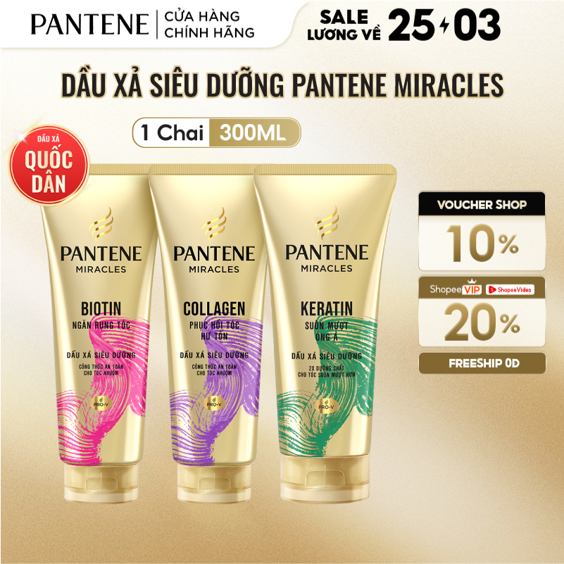 Dầu Xả Siêu Dưỡng PANTENE Miracles Ngăn Rụng Tóc Biotin/ Phục Hồi Hư Tổn Collagen/ Suôn Mượt Óng Ả Keratin - Tuýp 300ML
