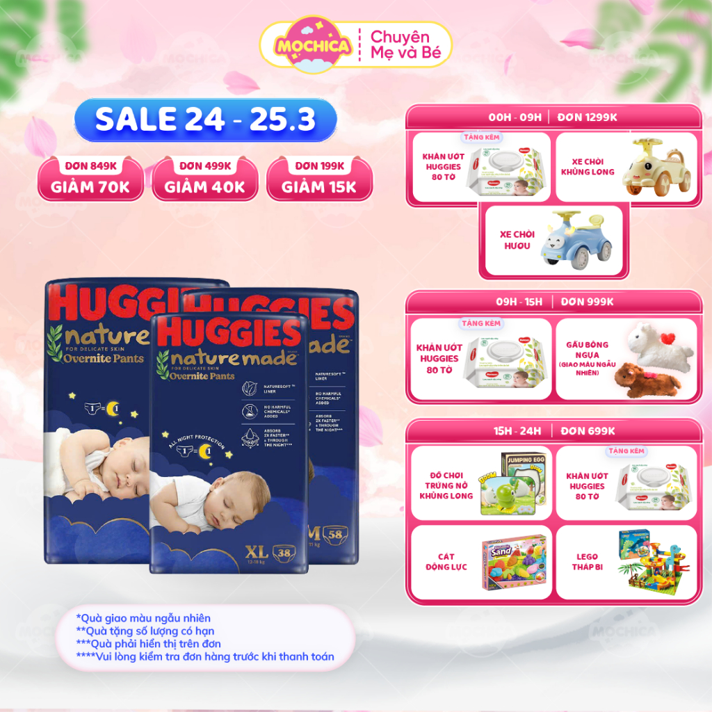 Bỉm Tã Quần ban ĐÊM Huggies Platinum Nature Made đầy đủ size M58/L44/XL38/XXL26_Mochica _Mochica