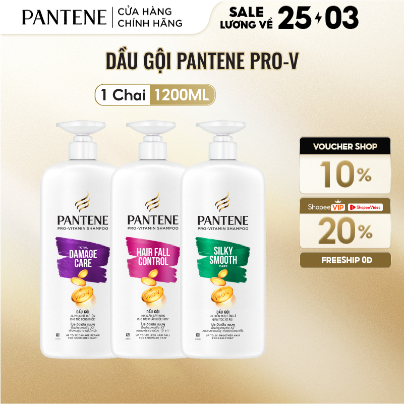 Dầu Gội PANTENE Pro-V Ngăn Rụng Tóc/ Phục Hồi Hư Tổn/ Suôn Mượt Óng Ả - Chai 1200ML
