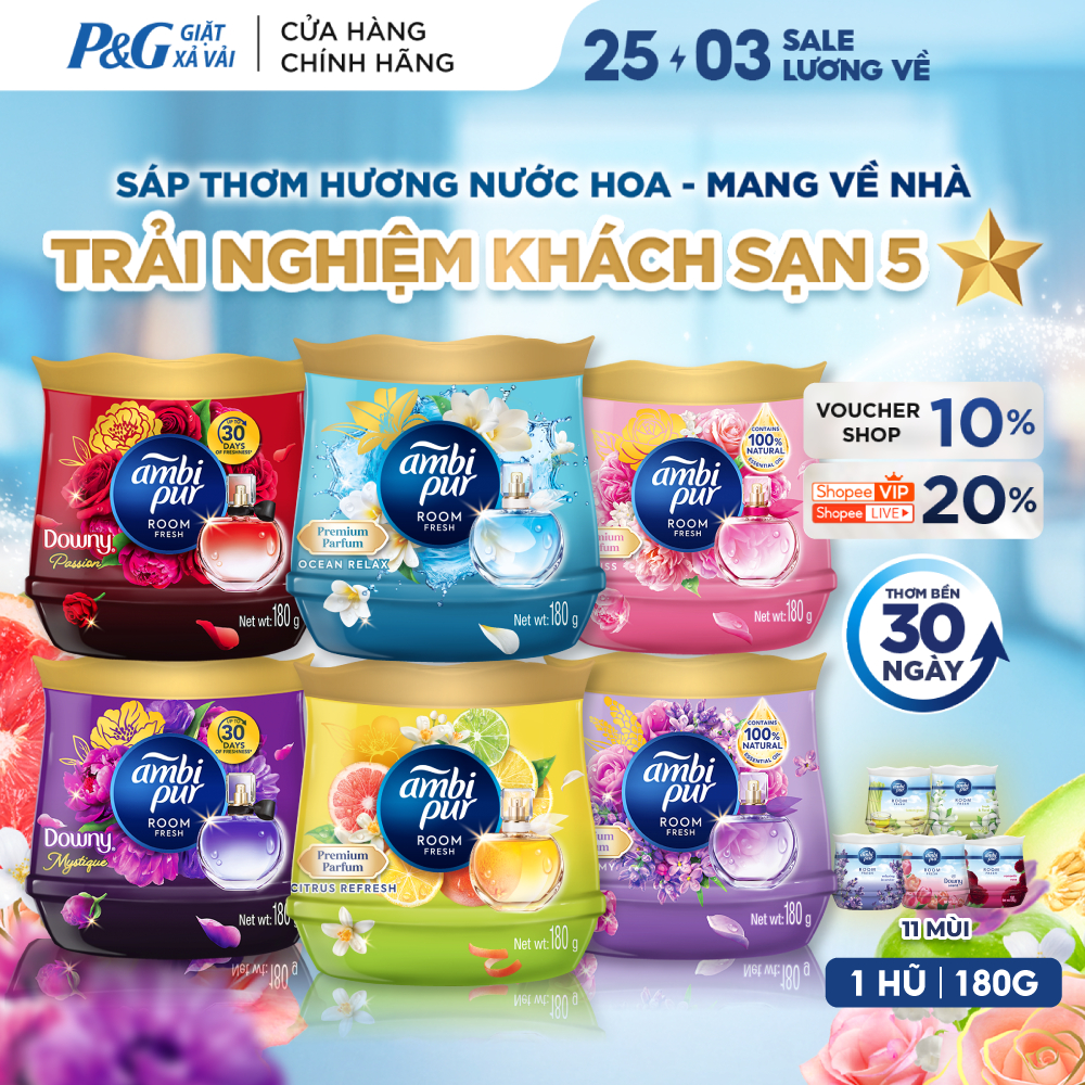 [MỚI 2026] Sáp Thơm AMBI PUR Hương Thơm Thư Giãn 180G - Sáp Thơm Phòng Ngủ, Nhà Vệ Sinh, Phòng Khách, Bếp