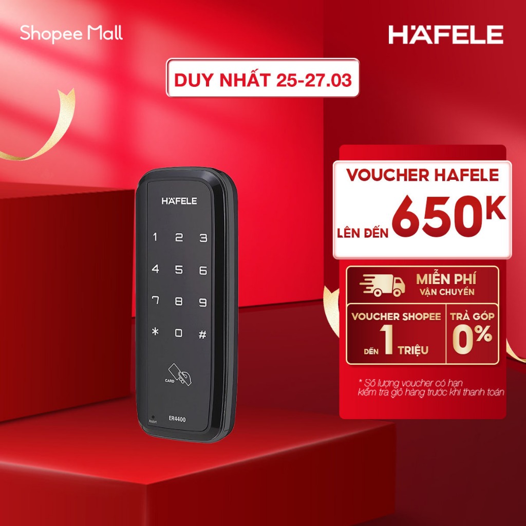[Miễn phí lắp đặt] Khóa điện tử HAFELE có điều khiển từ xa ER4400-TCR 912.05.701 Xuất xứ Hàn Quốc