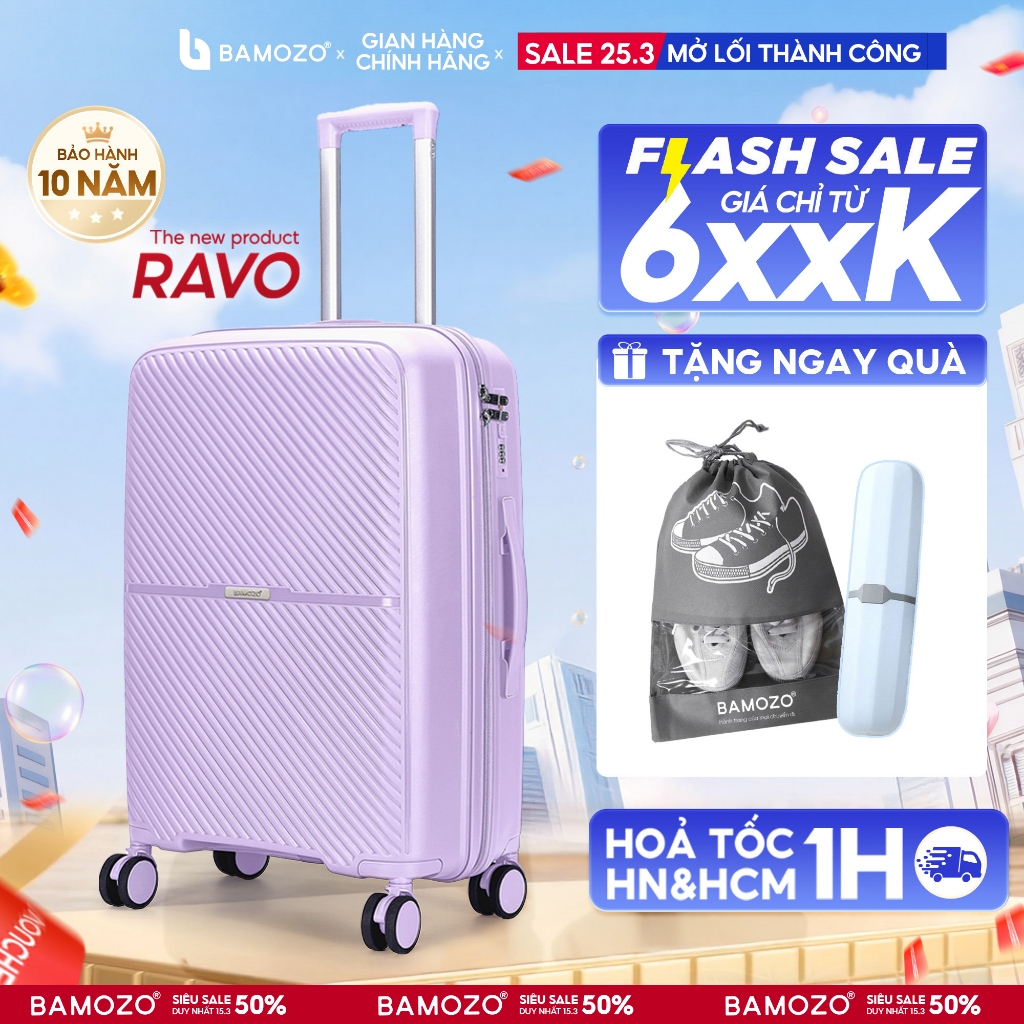 Vali du lịch Bamozo Size 20/24 cao cấp nhựa PP chống vỡ tuyệt đối - bảo hành 5 năm_Nancy