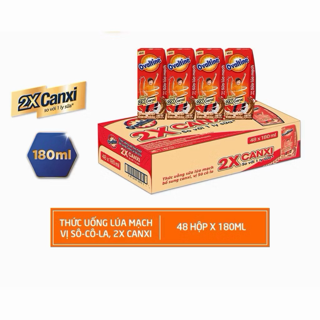 Thùng 48 hộp Thức uống sữa lúa mạch X2 Canxi - Sữa Ovaltine Socola 180ml / 110ml