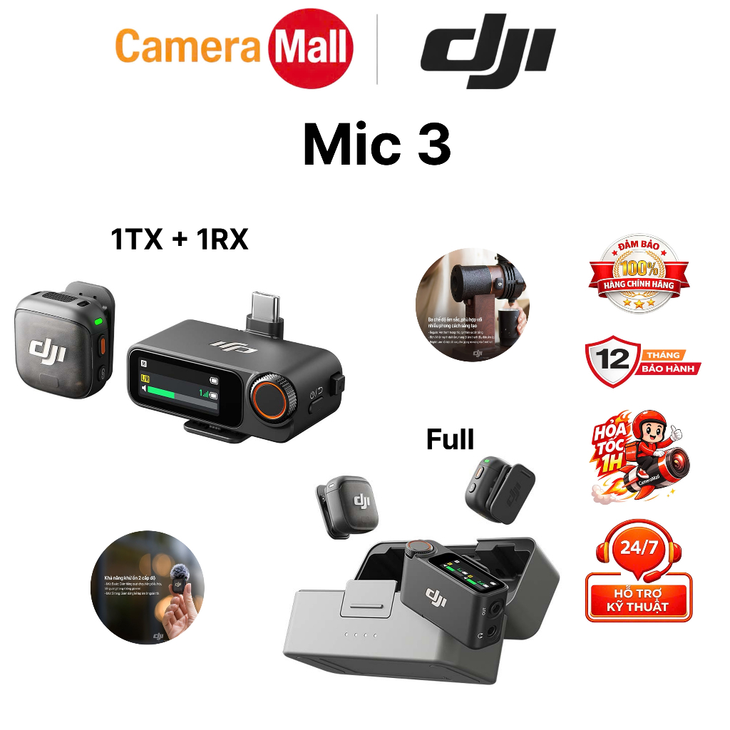 Bộ micro không dây DJI Mic 3 gọn nhẹ, khử ồn thông minh, hiệu suất mạnh mẽ (DJI Mic 3)