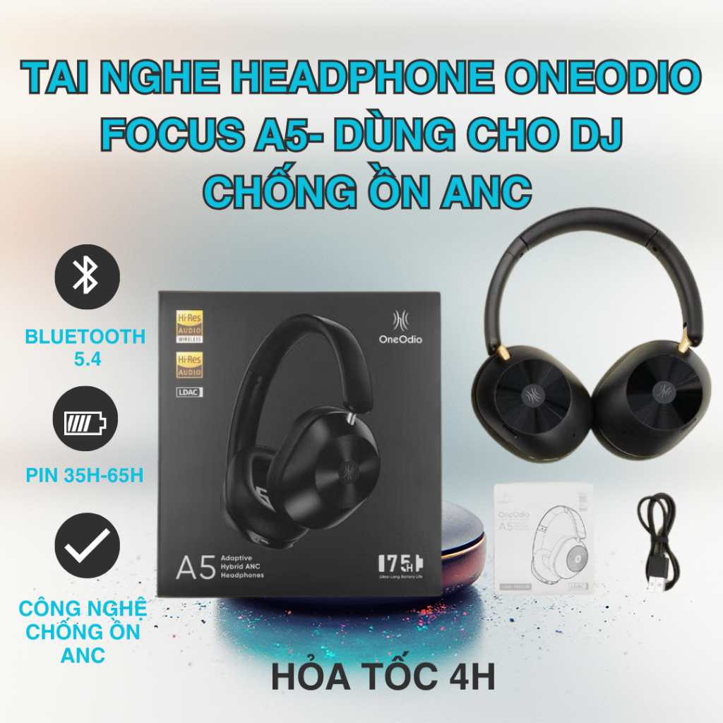 Tai nghe Headphone OneOdio Focus A5 Bluetooth 5.4 dùng cho DJ, chống ồn ANC.