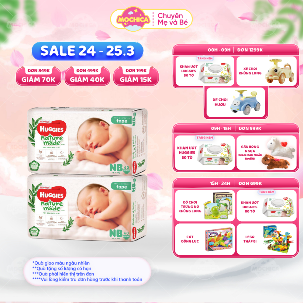LIVE X-Bỉm dán quần HUGGIES Platinum Nature Made size NB60_Mochica