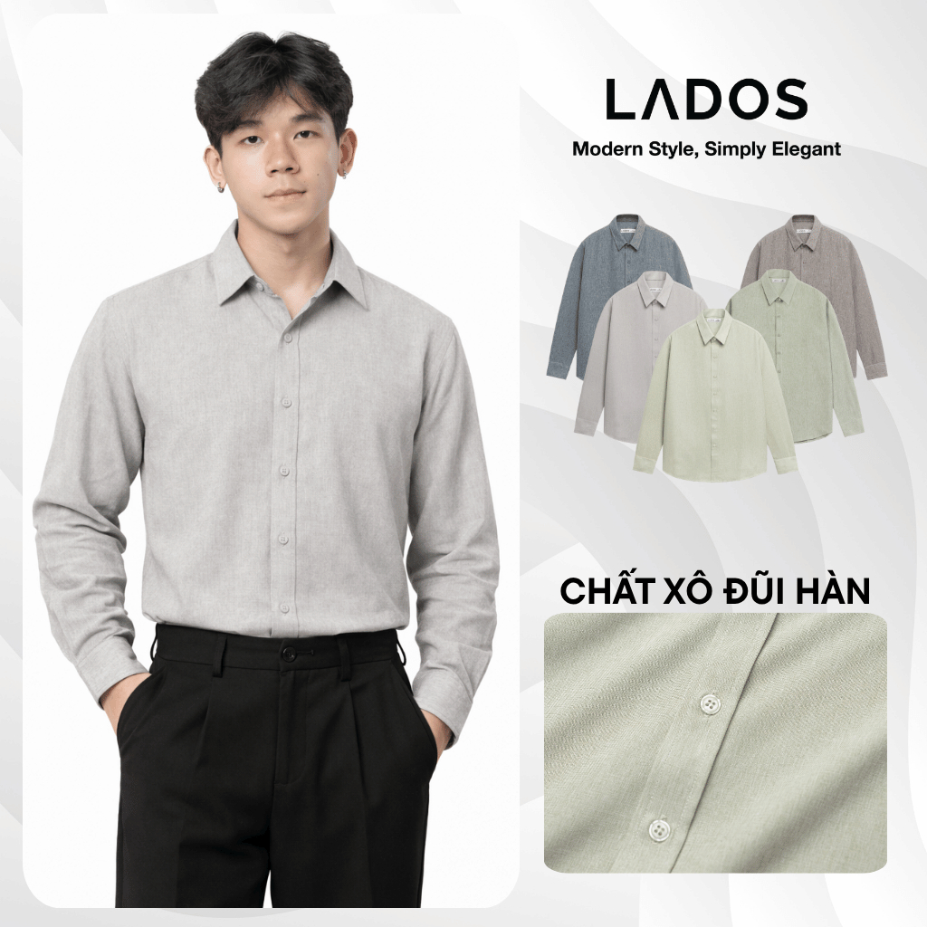 Áo sơ mi nam dài tay vải xô đũi cao cấp LADOS-18136 trẻ trung phong cách Hàn Quốc