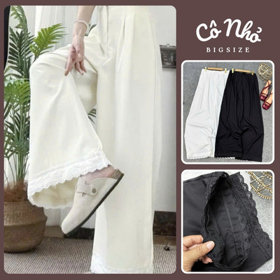 Quần Suông Dài Bigsize Nữ Phối Ren Thô Dễ Thương Hottrend Khóa Kéo Cạp Chun Co Giãn Cho Chubby Q562