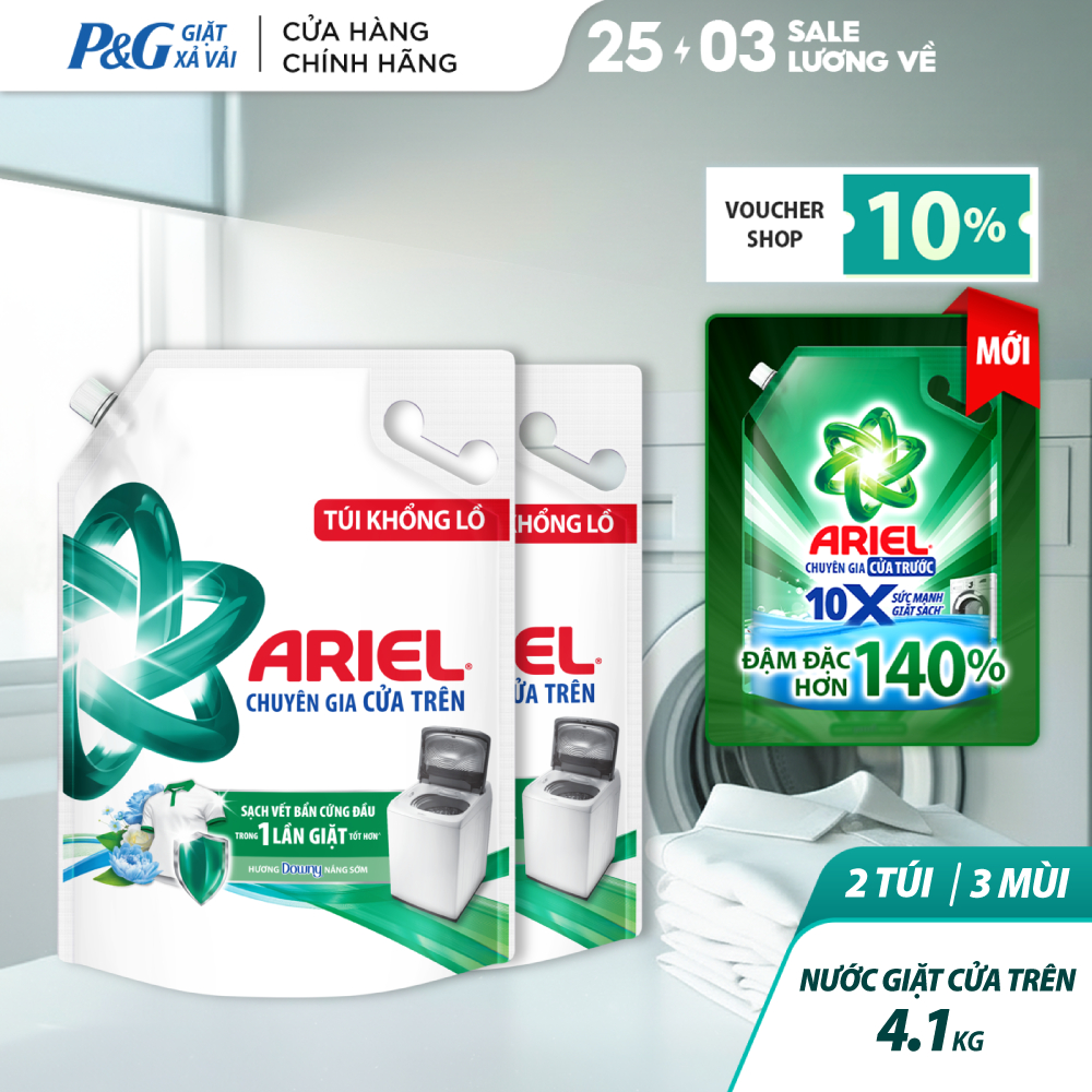 Combo 2 Nước Giặt ARIEL Chuyên Gia Cửa Trên Ngăn Lem Màu Hương Downy Nắng Sớm/ Nước Hoa/ Oải Hương T