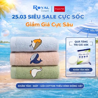 Khăn Tắm Khăn Gội Khăn Mặt Royal Towel Thêu Hình Động Vật, Sợi Cotton Mềm Mịn, Thấm Hút Tốt, Kháng Khuẩn