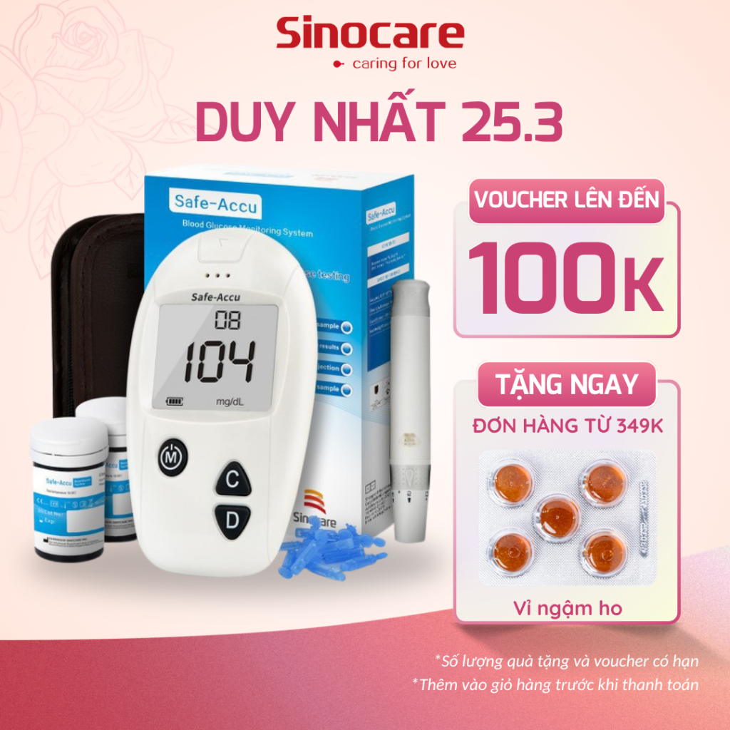Máy Đo Đường Huyết Sinocare Safe Accu Kèm 50 Que Thử Và 50 Kim Lấy Máu