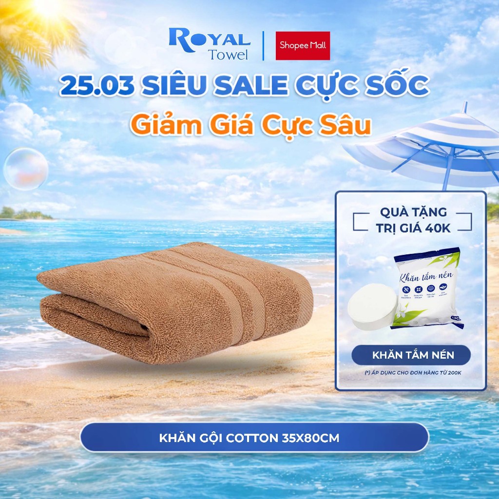 Khăn Gội Royal Towel 35x80cm Sợi Cotton Mềm Mịn, Thấm Hút Tốt, Không Xổ Lông, Không Phai Màu