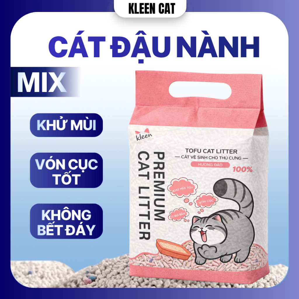 Cát Đậu Nành Mix Đất Sét Kleen Cat 7L, Cát Đậu Nành Mix Khử Mùi Không Bết Đáy - Kleen Cat