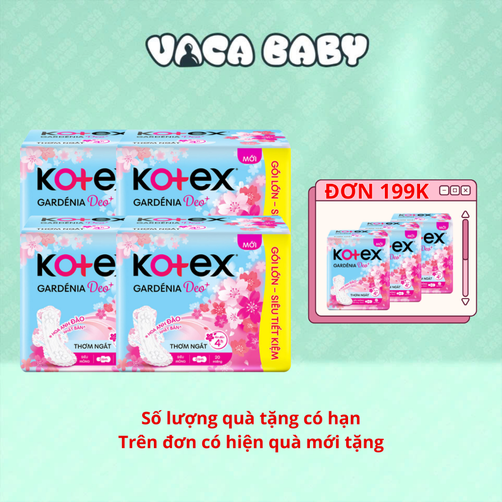 Combo 2 gói/ 4 gói Băng Vệ Sinh Kotex Gardenia Deo+ Hoa Anh Đào Siêu Mỏng Cánh Gói 20 Miếng