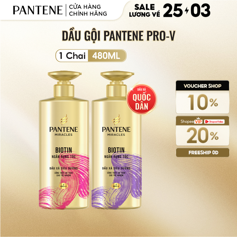 Dầu Xả Siêu Dưỡng PANTENE Miracles Ngăn Rụng Tóc Biotin/ Phục Hồi Hư Tổn Collagen - Chai 480ML
