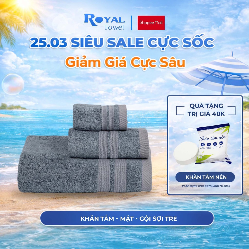 Khăn Tắm Khăn Gội Khăn Mặt Royal Towel Sợi Tre Bamboo, Mềm Mịn, Thấm Hút Tốt, Không Xổ Lông, Không P