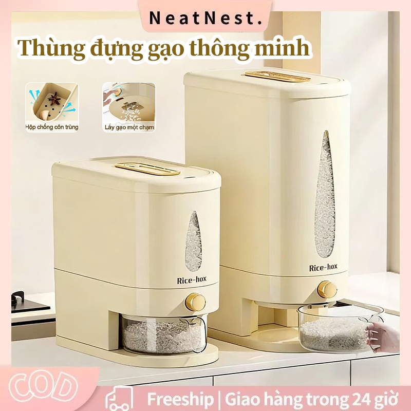 Hộp Đựng Gạo Tự Động Chống Ẩm Mốc -Lấy Gạo 1 Chạm,Bảo Quản Gạo Khô Ráo-Dung Tích 5kg/10kg Thông Minh