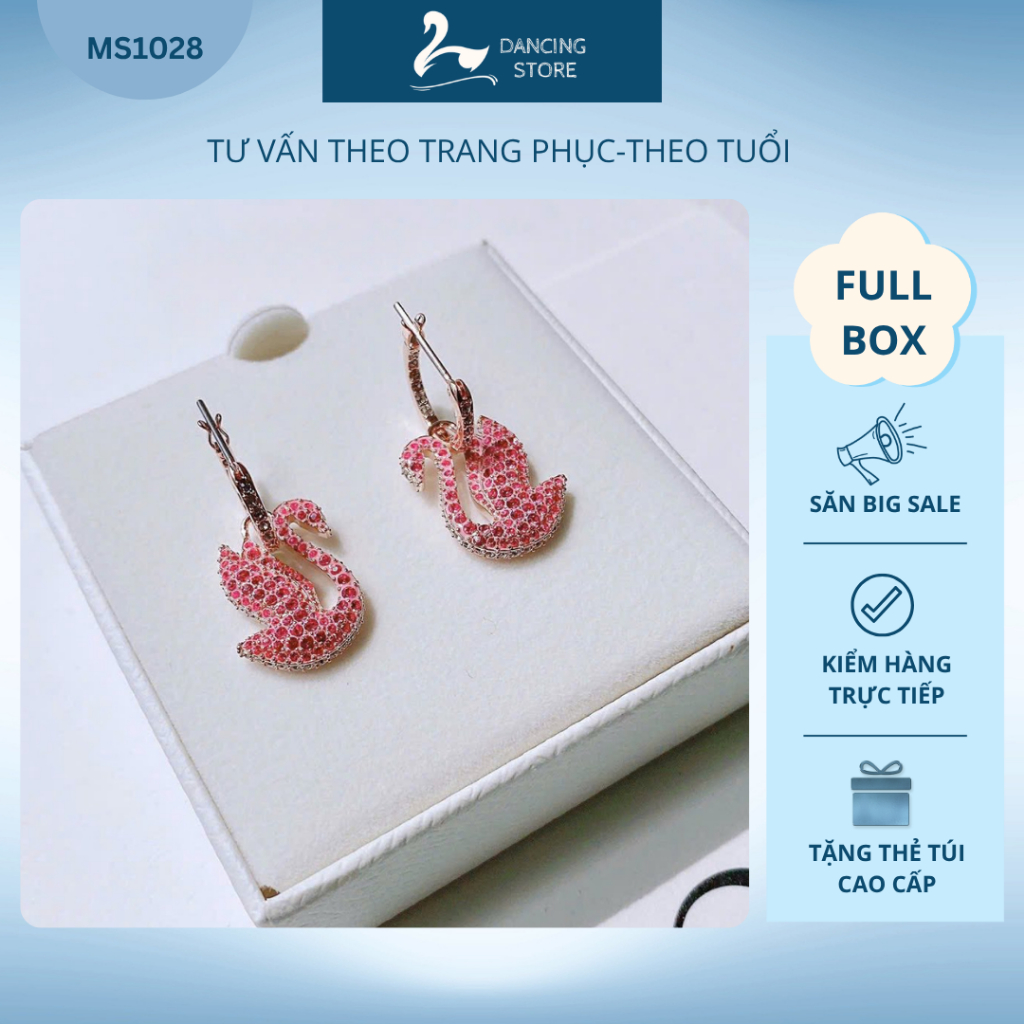 Khuyên Tai Nữ Iconic Swan Đá hồng mẫu mới Cao cấp  Dancing Store Fullbox
