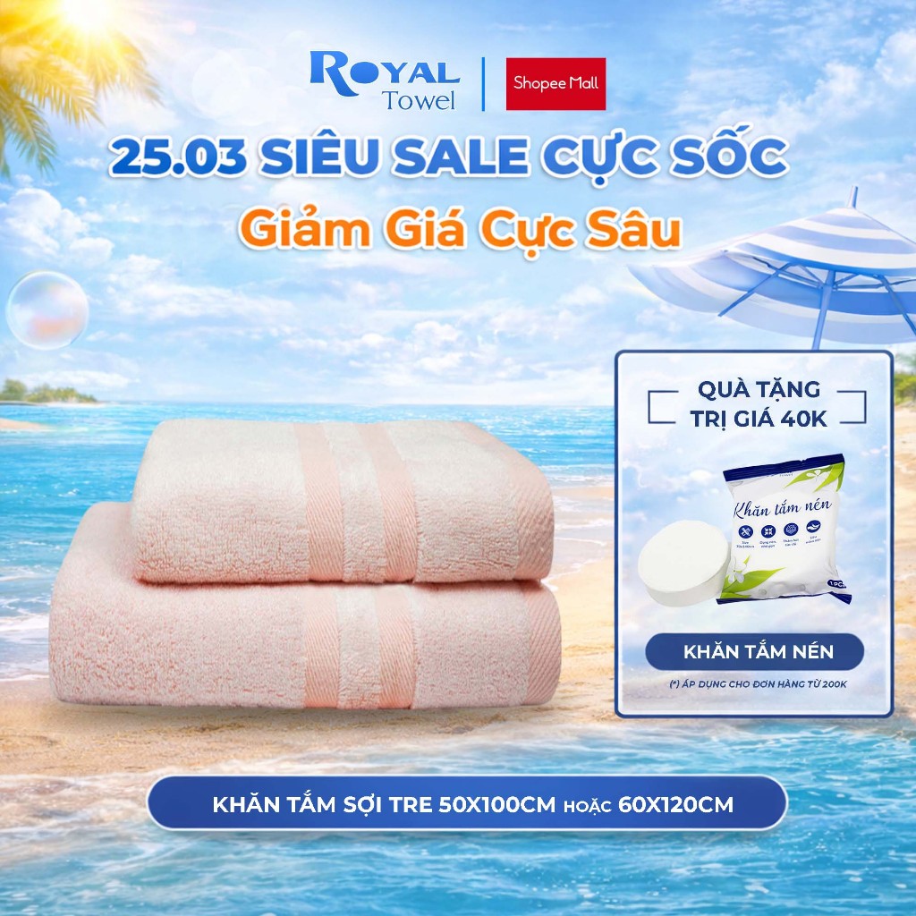 Khăn Tắm Royal Towel 50x100cm Hoặc 60x120cm Sợi Tre Bamboo, Mềm Mịn, Thấm Hút Tốt, Không Xổ Lông, Kh
