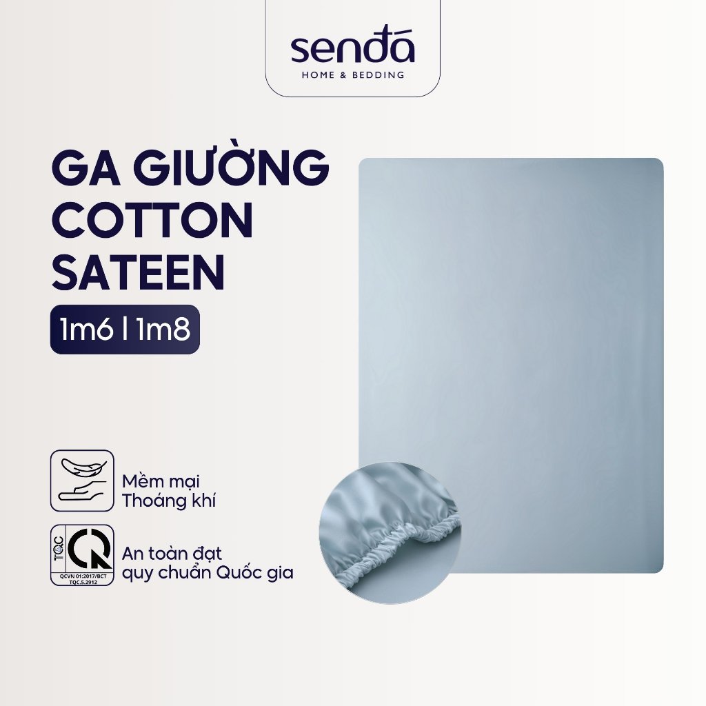 Ga giường 1m6 1m8 Cotton Sateen Sen Đá Home Bedding cao cấp trơn màu, drap bo chun lụa trải nệm, ra 