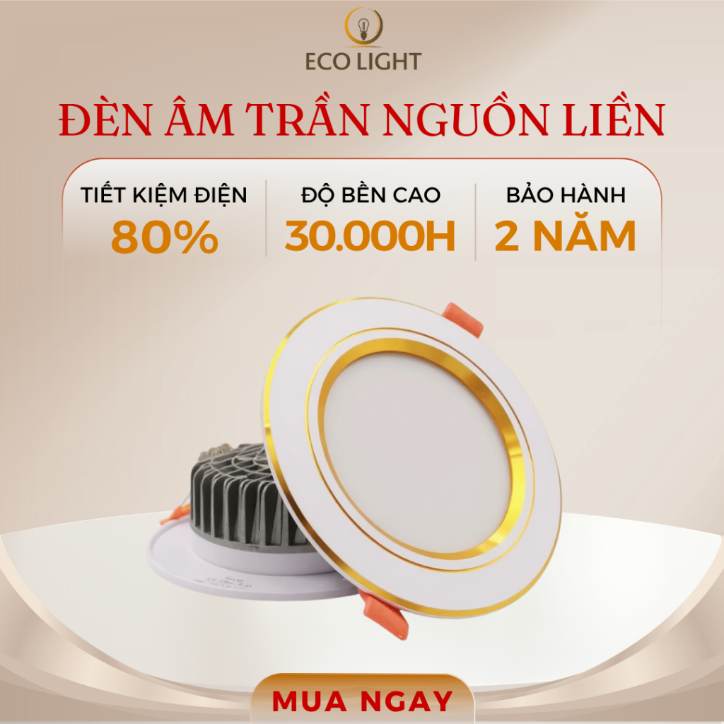 Đèn Led Âm Trần Đế Đúc (Nguồn Liền) 7W 9W Phi 90 | Đèn Âm Trần Downlight | Ánh Sáng 3 Màu | BH 2 Năm