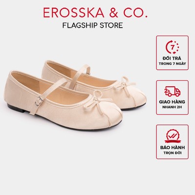 [EROSSKA] - Giày balletcore quai ngang mũi nhăn, phối nơ kiểu dáng basic cao 1cm màu kem - EL118