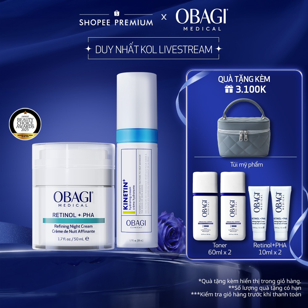[Obagi-KOL] Bộ đôi Kem tái tạo ngăn ngừa lão hóa da Obagi Retinol+PHA và Kem Dưỡng Dịu Da Kinetin+ H