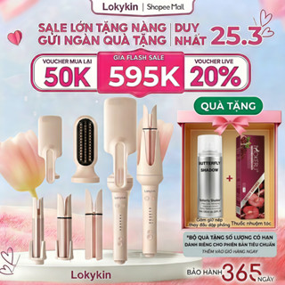 Máy uốn tóc xoăn tự động 5in1 Lokykin, 3 trục thay đổi đường kính uốn 28/32/40mm và 1 đầu lược thẳng + 1 đầu uốn hippie