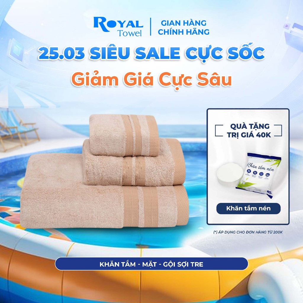 Khăn Tắm Khăn Gội Khăn Mặt Royal Towel Sợi Tre Bamboo, Mềm Mịn, Thấm Hút Tốt, Không Xổ Lông, Không Phai Màu, AnToànChoDa